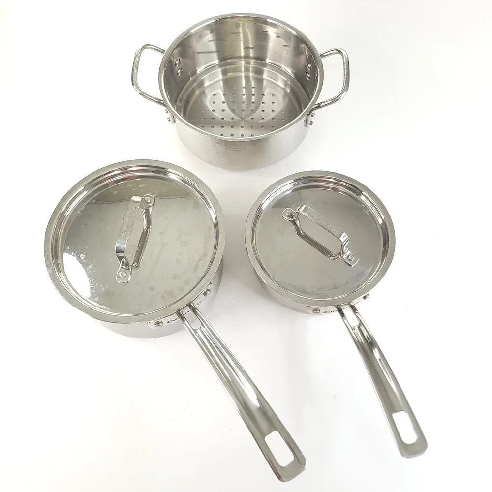 Cuisinart Multiclad Pro 1.5qt and 3 qt Saucepans with Lids and Steamer Insert